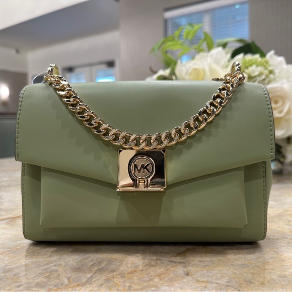 Michael Kors MK Lita Medium Leather Shoulder Crossbody Bag Green - Picture 4 of 13